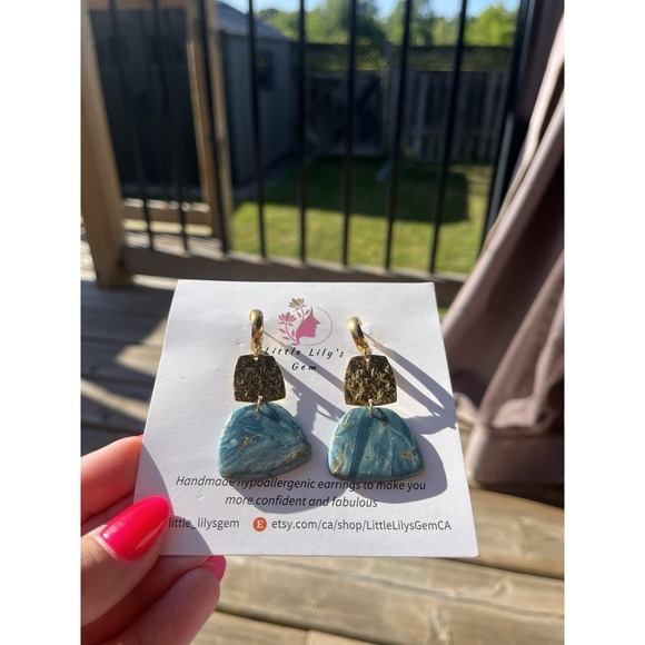 Handmade  Green Polymer Clay   Earrings - Picture 4 of 8